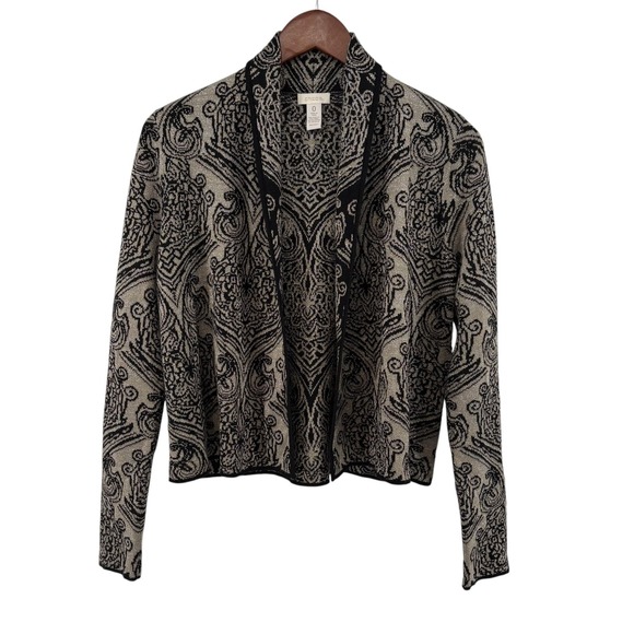 Chico's Sweaters - Chico's Seraphina Cardigan Size 0 Metallic Wool Black Gray Baroque Scroll